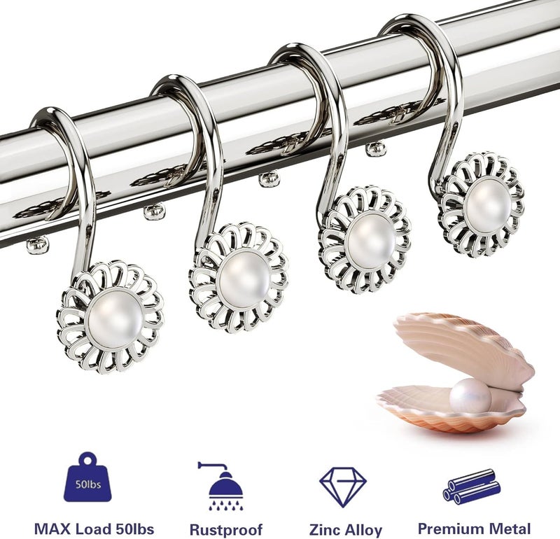 iToplin Nickel Shower Curtain Hooks Rings, Decorative Shower Curtain Hangers, Heavy Duty Metal Shower Rings, Sunflower Shower Hooks for Shower Curtain Rod and Liner, Bathroom Curtain Hooks, Set of 12 - Image 3